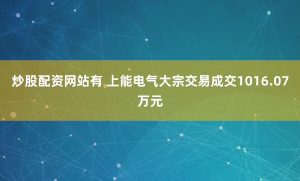 炒股配资网站有 上能电气大宗交易成交1016.07万元